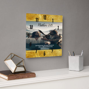 John Baptizes Jesus Christ with Faith Square Wall Clock