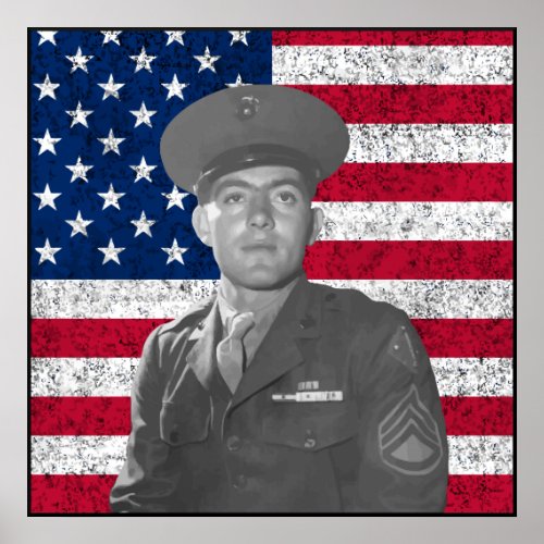 John Basilone and The American Flag __ Border Poster