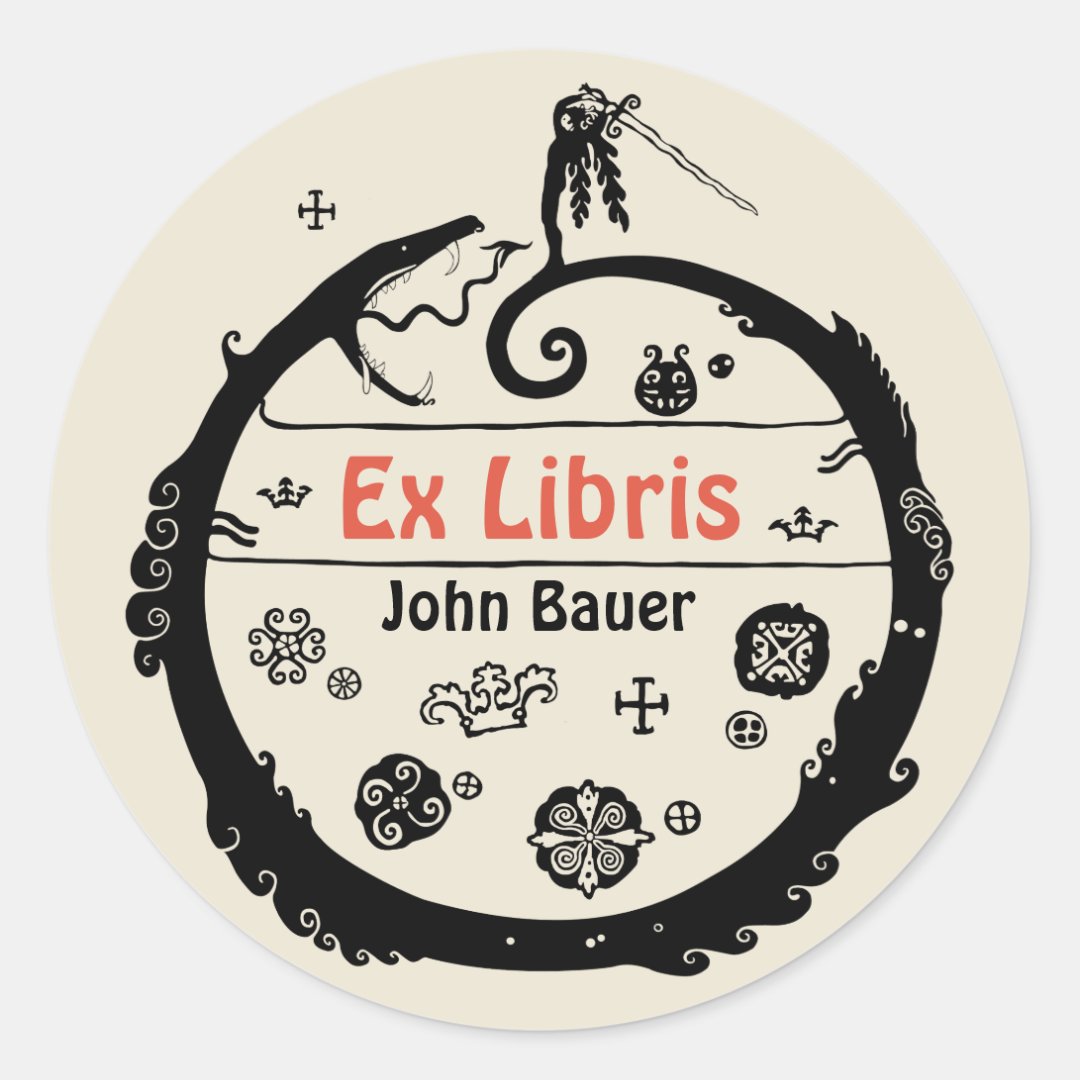 John Bauer Curled dragon Ex libris CC1032 Classic Round Sticker