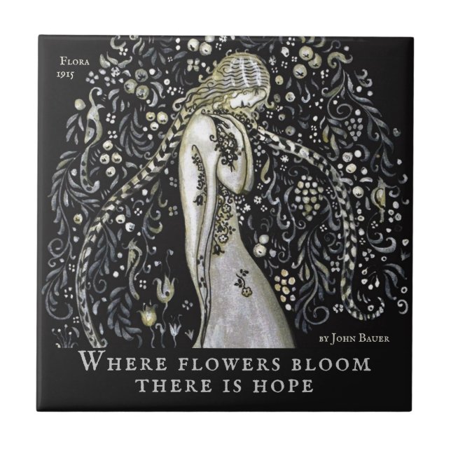 John Bauer Flora 1915 Flowers and hope CC1151 Ceramic Tile (Front)