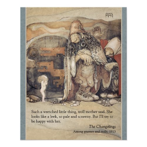 John Bauer Troll couple and princess baby CC1023 Poster