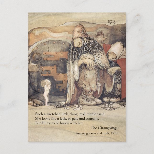 John Bauer Troll couple Princess baby Changelings Postcard (Front)