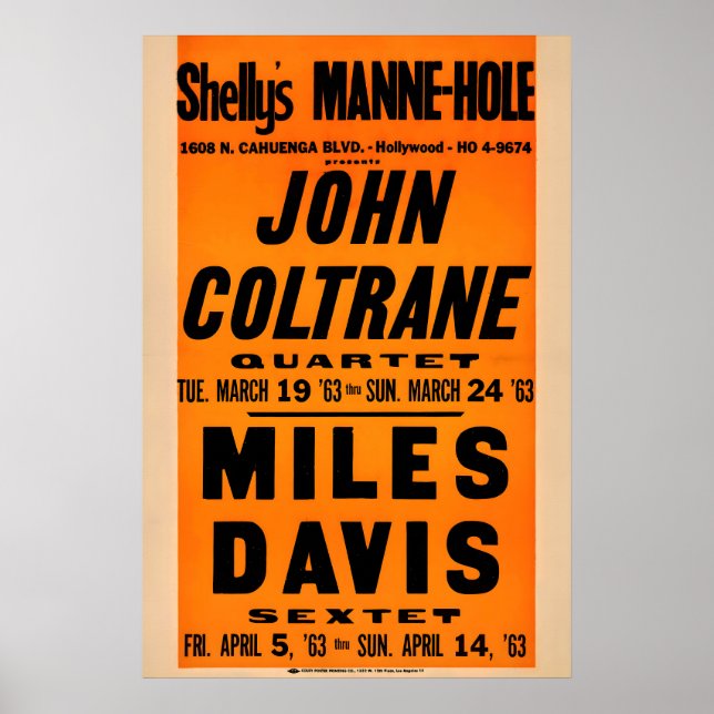 John Coltrane - Miles Davis jazz poster - Shelly's (Front)