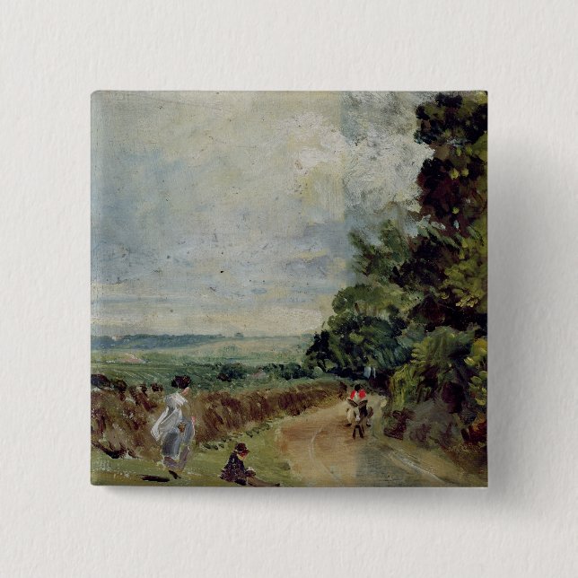 John Constable | A Country road with trees and fig Button (Front)
