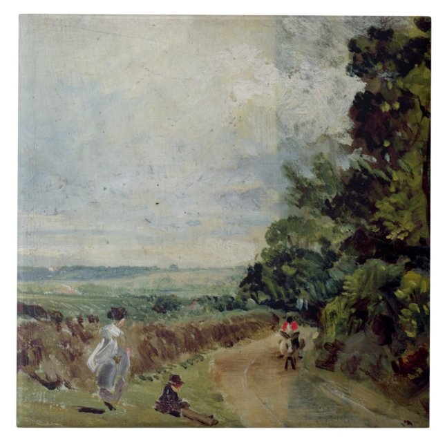 John Constable | A Country road with trees and fig Ceramic Tile (Front)