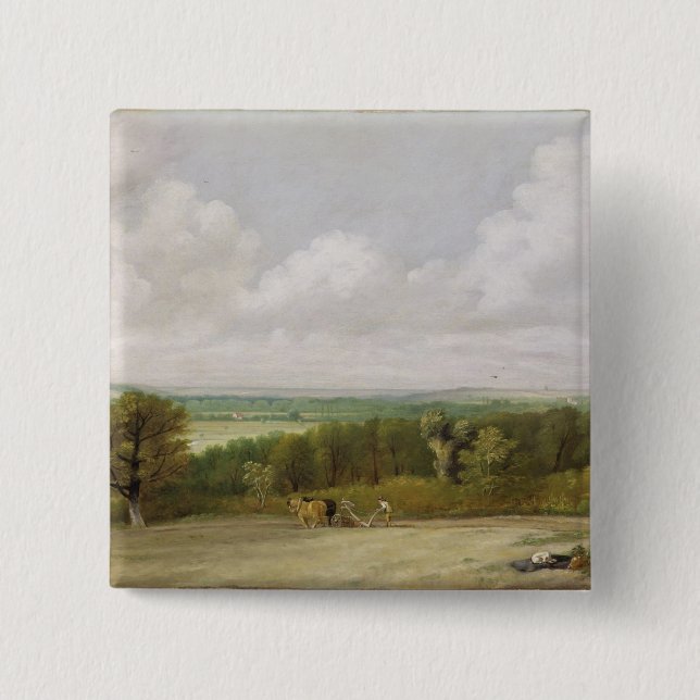 John Constable | Landscape: Ploughing Scene in Suf Pinback Button (Front)