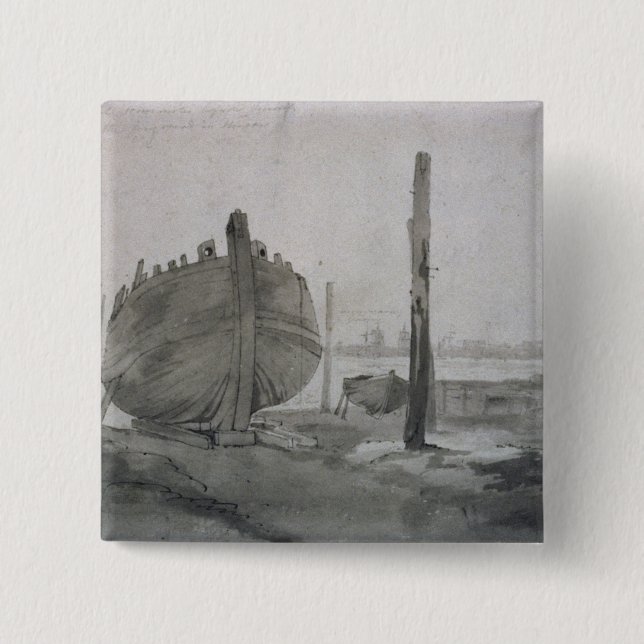 John Constable | River Scene with Vessel at Sunset Button (Front)