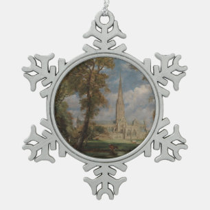 John Constable Salisbury Cathedral from the Bish Snowflake Pewter Christmas Ornament