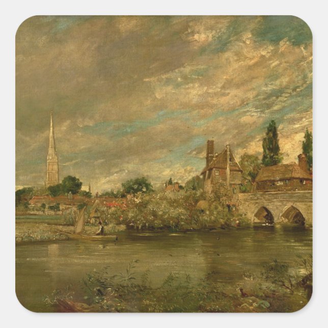 John Constable | The Bridge of Harnham and Salisbu Square Sticker (Front)