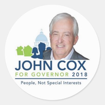 John Cox Governor 2018 Classic Round Sticker by samappleby at Zazzle