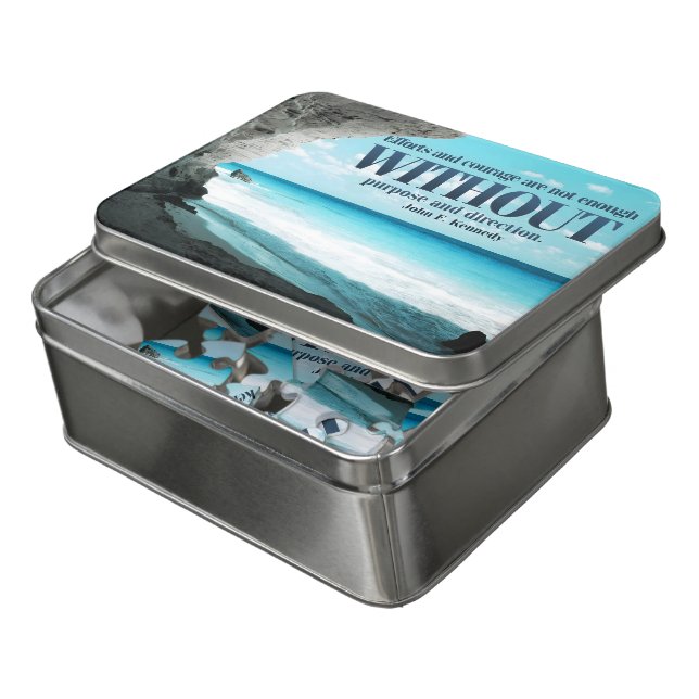 John F. Kennedy Inspirational Quote "Purpose" Box Jigsaw Puzzle (Lid Open)