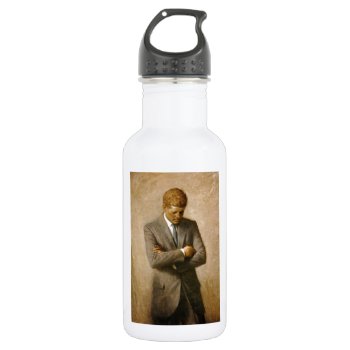John F Kennedy Official Portrait By Aaron Shikler Stainless Steel Water Bottle by EnhancedImages at Zazzle