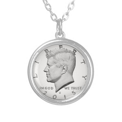 John Fitzgerald Kennedy Half Dollar Silver Plated Necklace