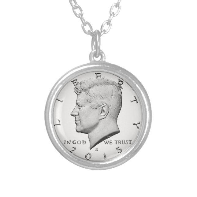 John Fitzgerald Kennedy Half Dollar Silver Plated Necklace (Front)