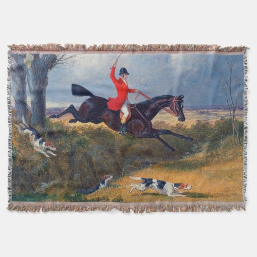 John Frederick Herring  Foxhunt Clearing a Ditch Throw Blanket