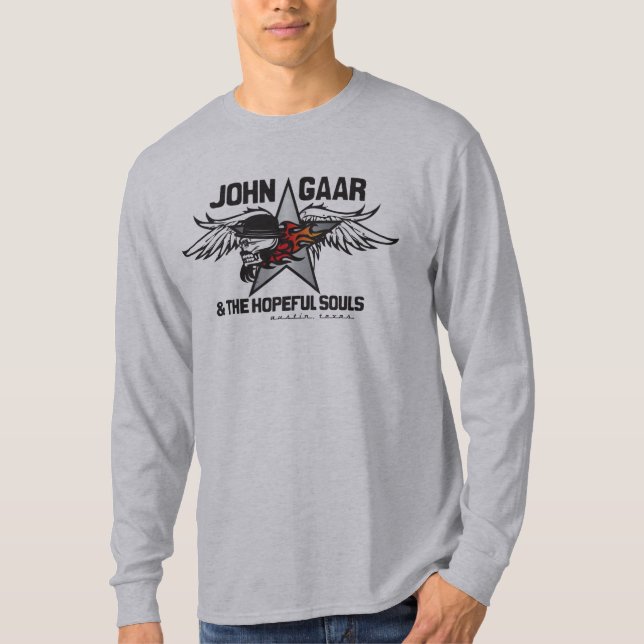 John Gaar Flaming Skull Mens Long Sleeve T-Shirt (Front)