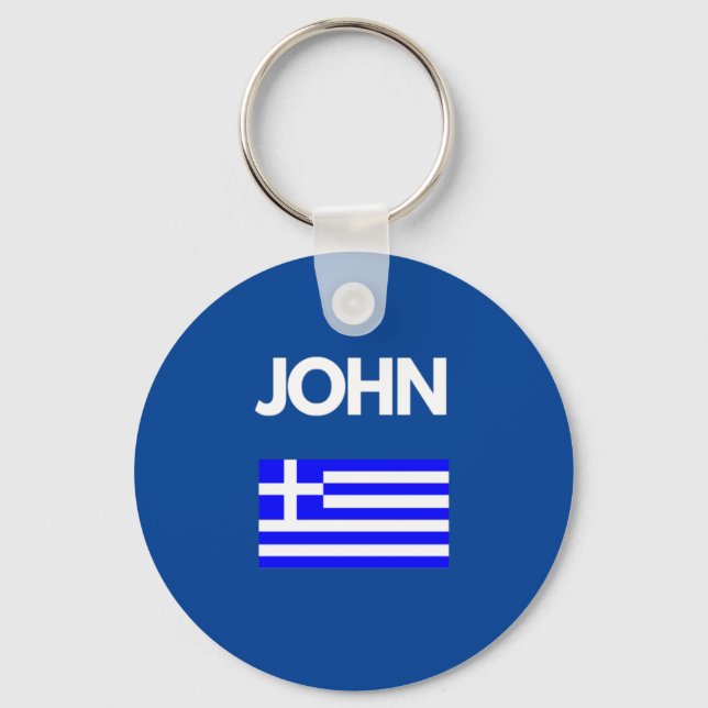 John Greek Name with Greek Flag Design Keychain (Front)