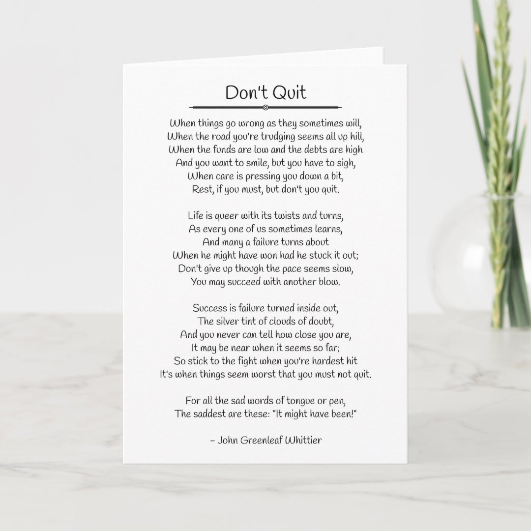 John Greenleaf Whittier - Don't Quit Card | Zazzle