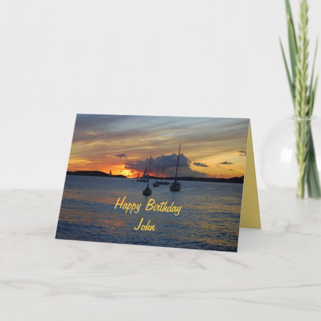 John Happy Birthday Sailboats at Sunset Card (Front)