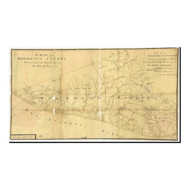 John Hills Map of Monmouth County New Jersey 1781 Photo Print (Front)