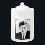 John Jack Kennedy US Presidential White House Teapot<br><div class="desc">The winter air crackled with a nervous energy as John F. Kennedy stood on the steps of the Capitol, the weight of history heavy on his young shoulders. At 43, he was the youngest president ever elected, and his inaugural address pulsed with an optimism that resonated across the nation. ---...</div>