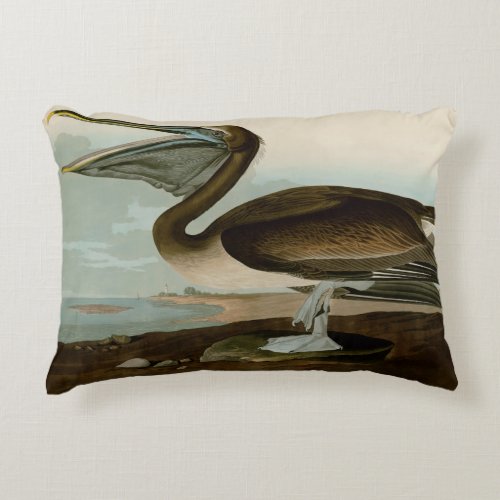 John James Audubon Brown Pelican Artwork Painting Accent Pillow