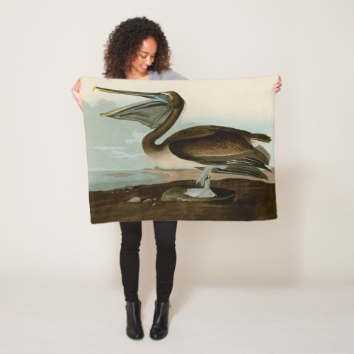 John James Audubon Brown Pelican Artwork Painting Fleece Blanket