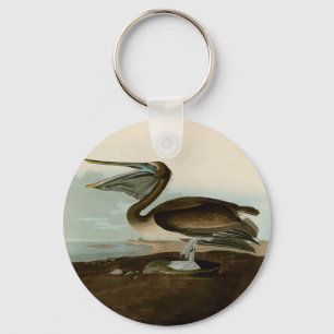 John James Audubon Brown Pelican Artwork Painting Keychain