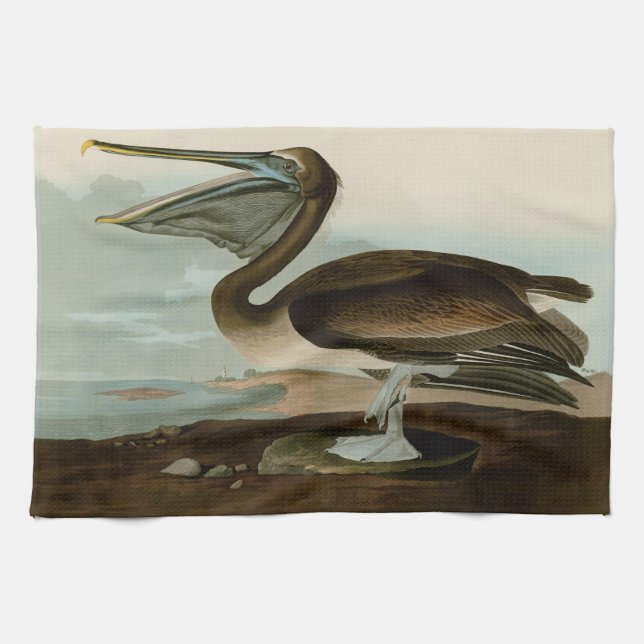 John James Audubon Brown Pelican Artwork Painting Kitchen Towel (Horizontal)