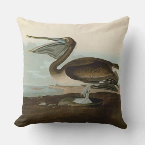 John James Audubon Brown Pelican Artwork Painting Outdoor Pillow