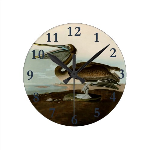 John James Audubon Brown Pelican Artwork Painting Round Clock