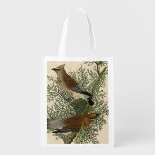 John James Audubon Cedar Waxwing Bird Print Grocery Bag