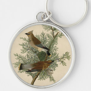 John James Audubon Cedar Waxwing Bird Print Keychain