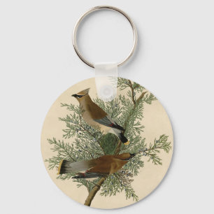 John James Audubon Cedar Waxwing Bird Print Keychain