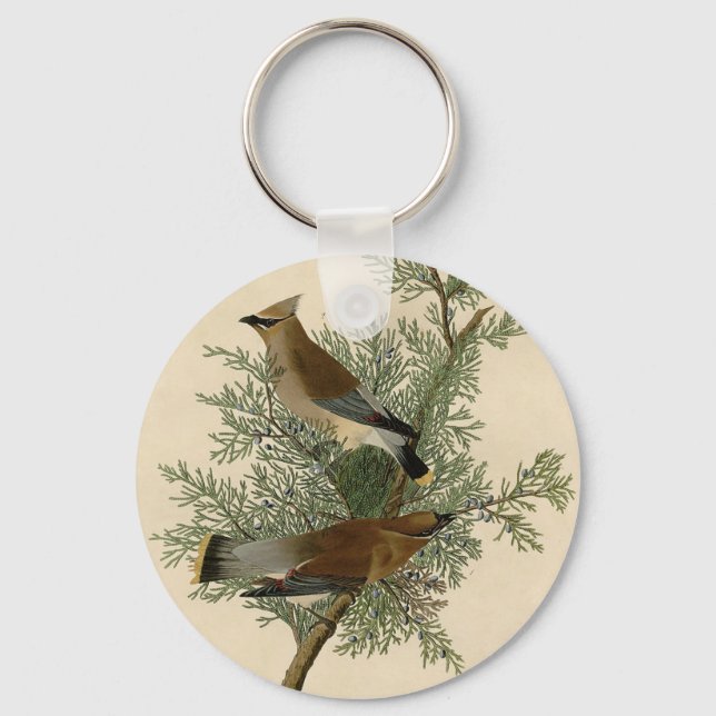 John James Audubon Cedar Waxwing Bird Print Keychain (Front)