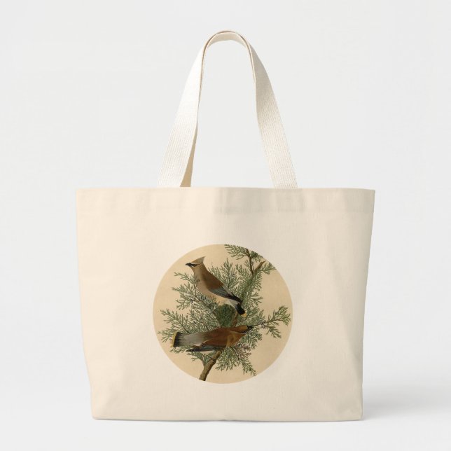 John James Audubon Cedar Waxwing Bird Print Large Tote Bag (Front)