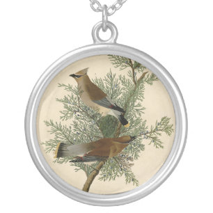 John James Audubon Cedar Waxwing Bird Print Silver Plated Necklace