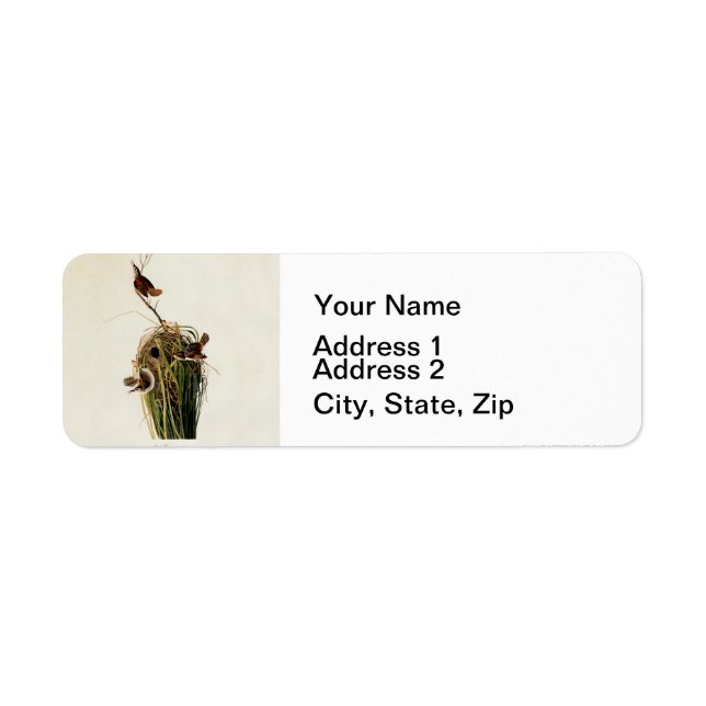 John James Audubon Marsh Wren Bird Print Label (Front)