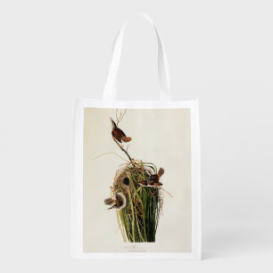 John James Audubon Marsh Wren Bird Print Reusable Grocery Bag