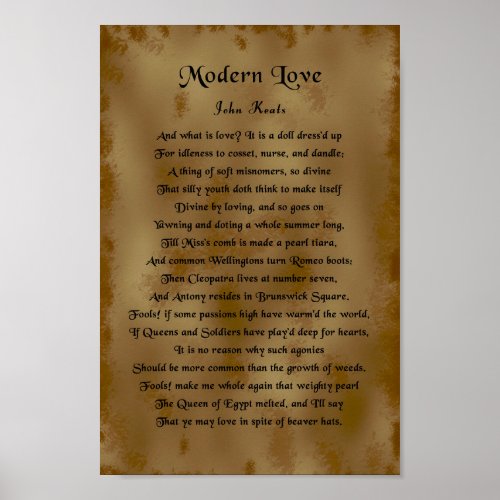 John Keats Modern Love Poster