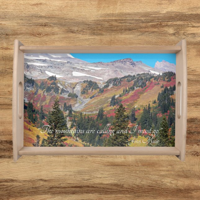 John Muir Quote Colorful Mountain Valley Landscape Serving Tray (In Situ)