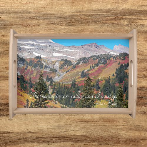 John Muir Quote Painted Mountain Valley Landscape Serving Tray