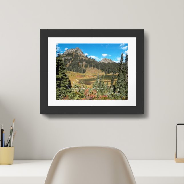 John Muir Quote Scenic Mountain Lake Landscape Framed Art (Home Office)