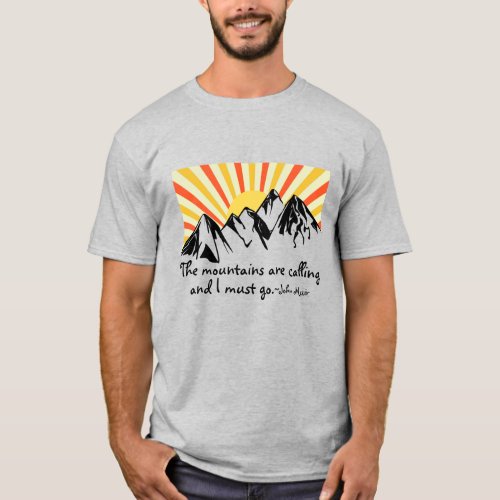 John Muir The Mountains Are Calling Retro Sunrise T_Shirt