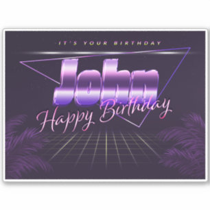 John Name First Name lila retro sticker birthday