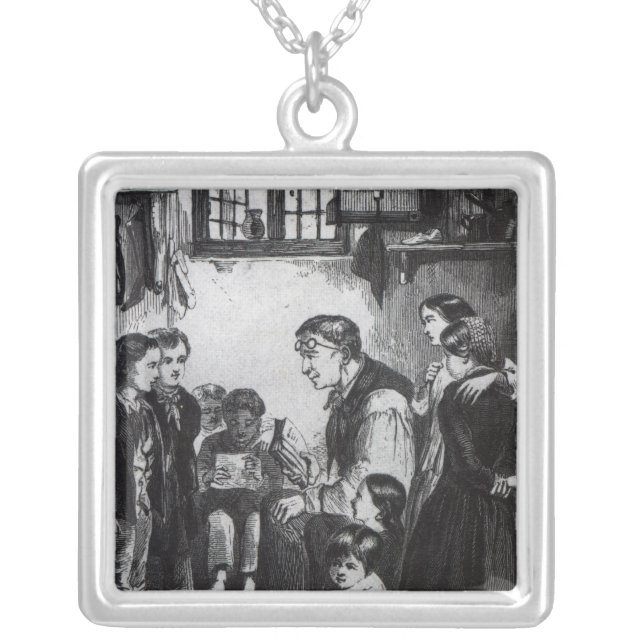 John Pounds teaching children in his home Silver Plated Necklace (Front)