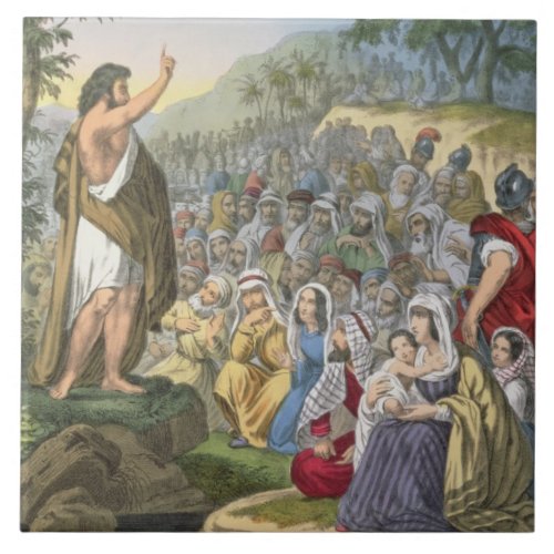 John Preaching in the Wilderness from a bible pri Tile