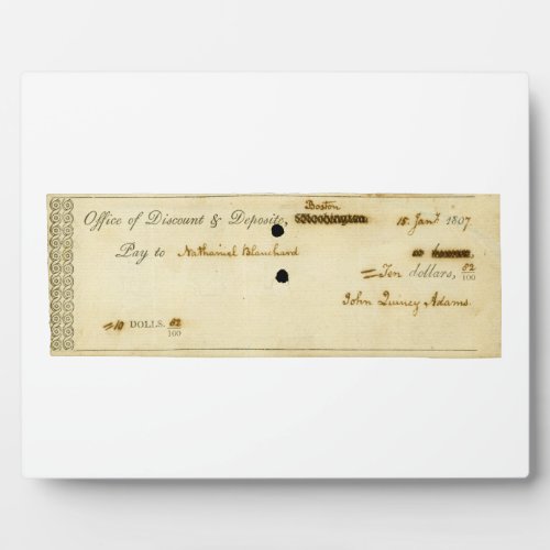 John Quincy Adams ORIGINAL Signed Check Plaque