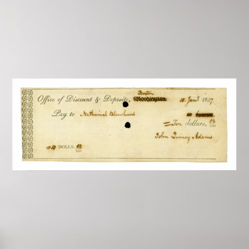 John Quincy Adams ORIGINAL Signed Check Poster