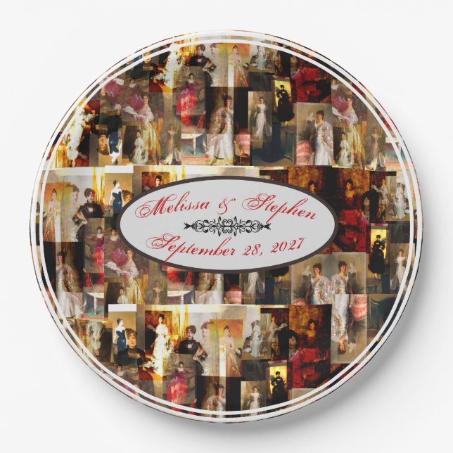 .John Singer Sargent Elegant Lady Portrait Collage Paper Plates (Front)
